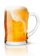 Frosty glass of light beer set isolated on a white background