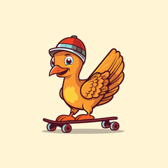 thanksgiving cute turkey playing skateboard summer sport vector illustration