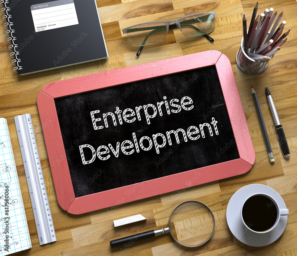 Poster enterprise development - text on small chalkboard.enterprise development - red small chalkboard with