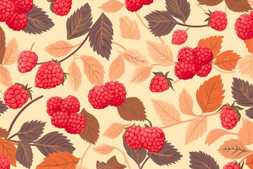 Raspberry and leaves pattern, in the style of anime aesthetic, clean and simple designs. Generative ai