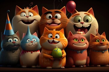 Fototapeta premium Cats Birthday Celebration Backdrop Generative AI