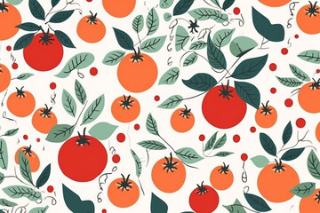 tomato and leaves pattern, in the style of anime aesthetic, clean and simple designs. Generative ai