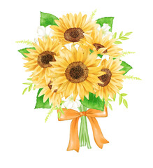 Sunflower bouquet painted with digital watercolor