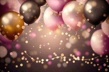 Obraz na płótnie Canvas Gold And Pink Balloons Birthday Festival Backdrop Generative AI