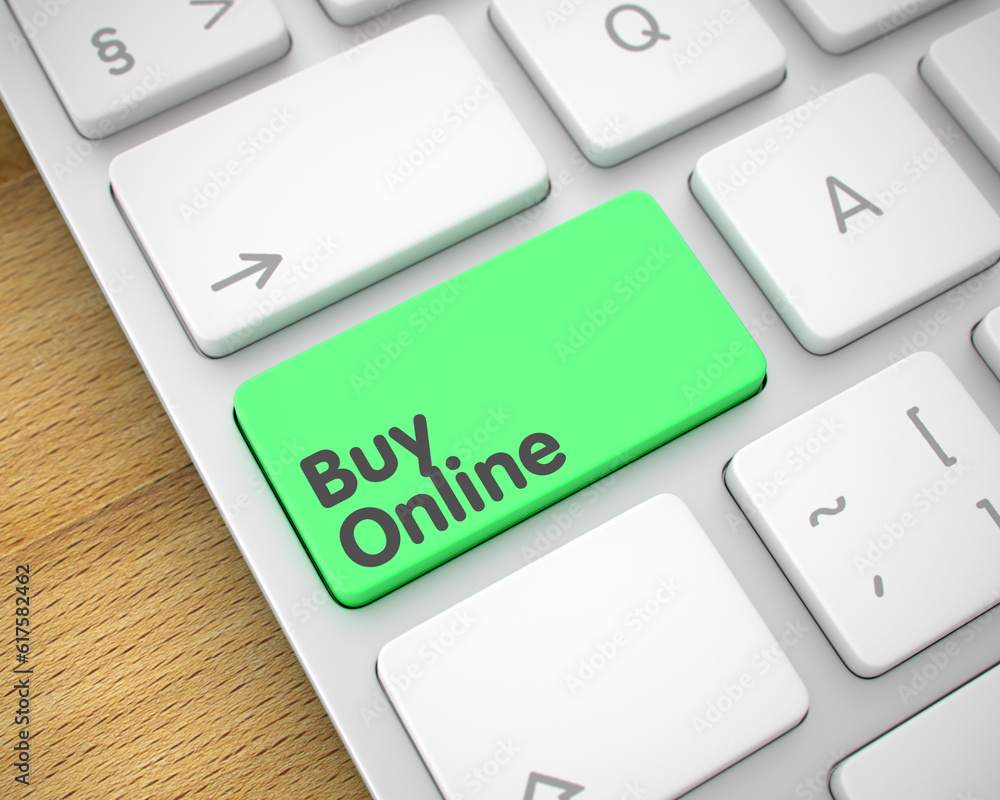 Poster business concept. green keypad on the aluminum keyboard. modern laptop keyboard button showing the i