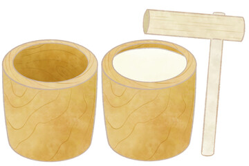 Rice mortar and wooden pestle clipart PNG