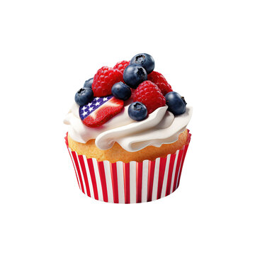 Patriotic Fourth of July Cupcake isolated on transparent background. 4th july, Memorial Day, Labour Day, independence day, happy veteran day celebration concept , generative ai