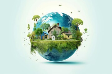 Illustration image, Nature and Sustainability, Eco-friendly Living and conservation, Concept art of Earth and animal life in different environments, Generative AI illustration