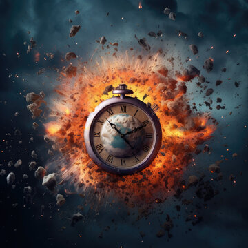 Earth on the face of an exploding clock
