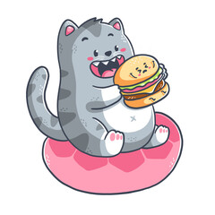 Fototapeta premium Cat eating burger