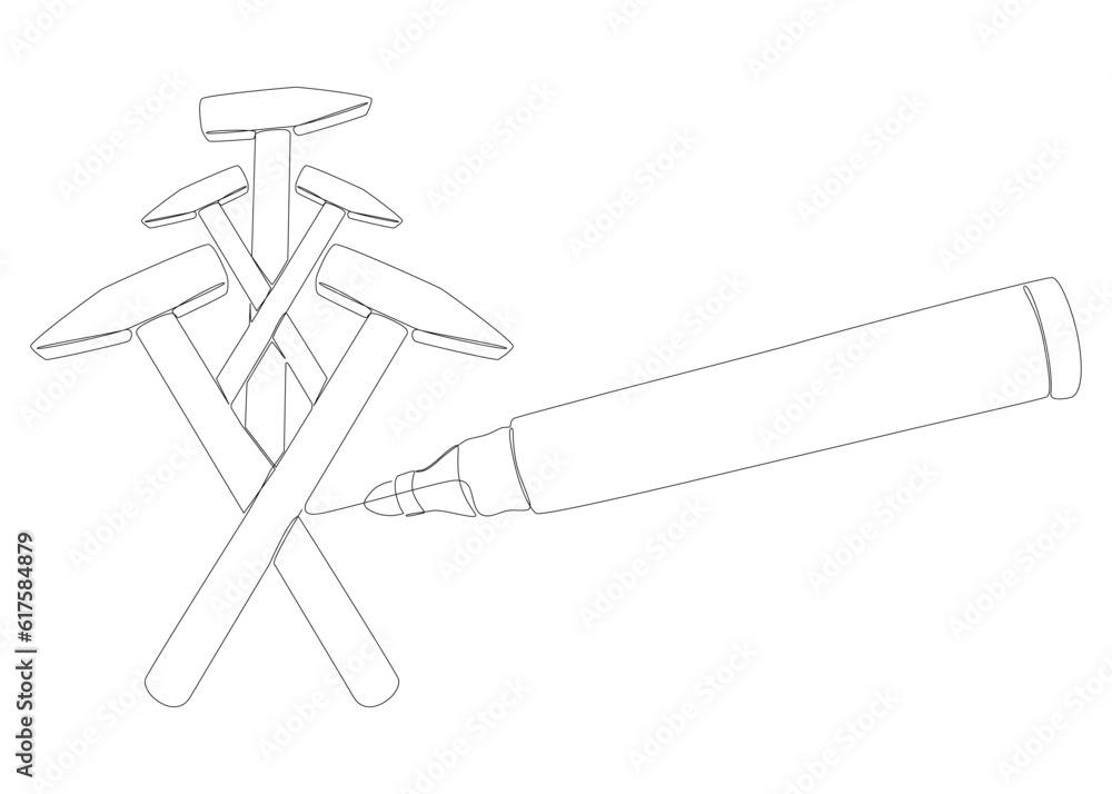 Poster one continuous line of hammer drawn by with felt tip pen. thin line illustration vector construction
