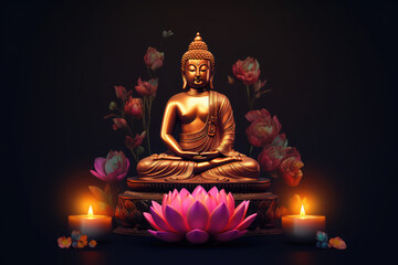  buddha and lotus flower illustration in hindi, generative AI