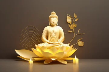   buddha and lotus flower illustration in hindi, generative AI © Kien