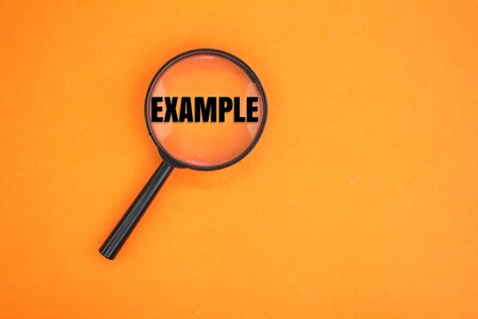 magnifying glass with example words. concepts provide an example or something for easy understanding