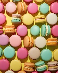 Fototapeta na wymiar A vivid pattern array of macaroons evokes feelings of warmth and delight, beckoning a sweet indulgence to satisfy one's craving for a delectable snack