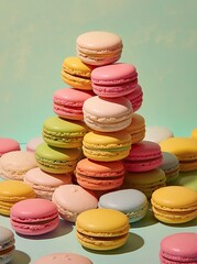 Fototapeta na wymiar This delectable pattern stack of colorful macaroons, with their sweet aroma and sugary taste, is a perfect treat for any occasion, sure to satisfy any craving for an indulgent snack or dessert