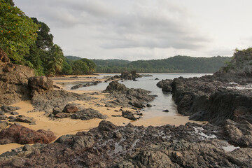 Fototapeta na wymiar Praia Coco on an overcast day, Principe Island, Sao Tome and Principe, Africa