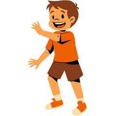 illustration of a boy waving hand to someone