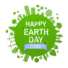 Earth Day Card With Gradient Mesh, Vector Illustration