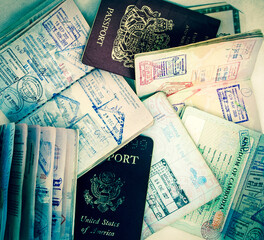 a colection of old used passports