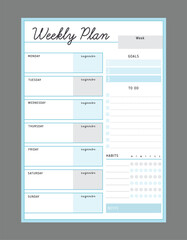 Weekly planner. Minimalist planner template set. Vector illustration.	 