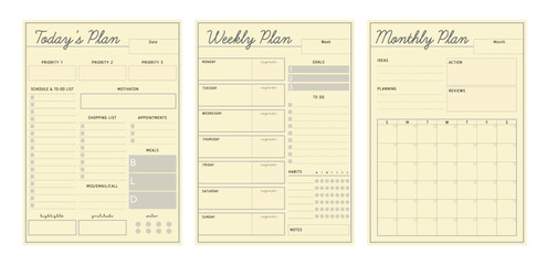 3 set of Daily Weekly monthly planner. (Simple)  - obrazy, fototapety, plakaty