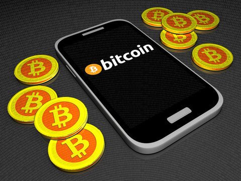 Computer generated photo of a Bitcoin mobile wallet.3d illustration.