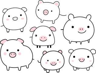 A set of vector arts o minimalist cute pigs pattern.