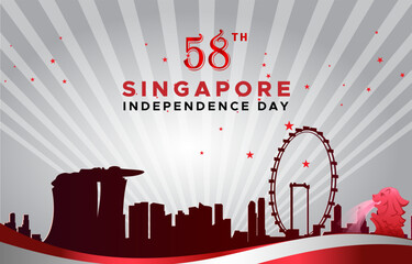 singapore independence day 58th of august banner with abstract gradient red and white background design2 - obrazy, fototapety, plakaty