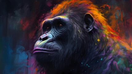 Obraz premium ai generated gorilla in the sky,neon oil painting,thick brushstrokes