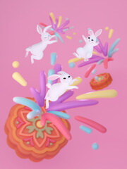 A cute rabbit running on mooncakes