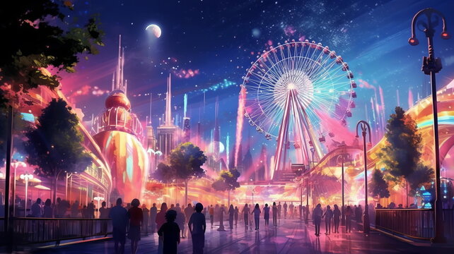 夜の遊園地,Generative AI AI画像