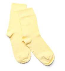 Pair of yellow socks isolated on white background
