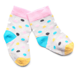 Pair of cotton baby socks isolated on white background