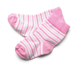 Pair of baby socks on white background