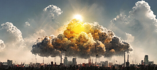 sunshine cloud background in the city punk, Generative ai.