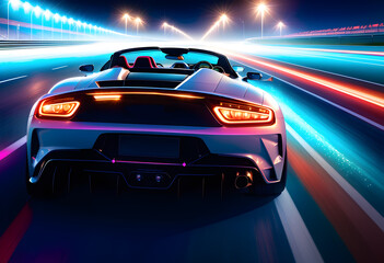 Obraz na płótnie Canvas High-speed sports car driving at night, ai generated