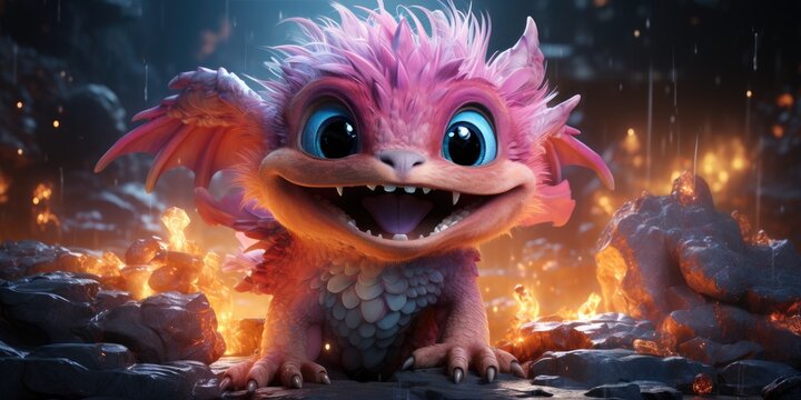 A very cute lightning creature with a big smile a funny cartoon Background - Detailed, artistic surrealism Creature photography Backdrop created with Generative AI Technology