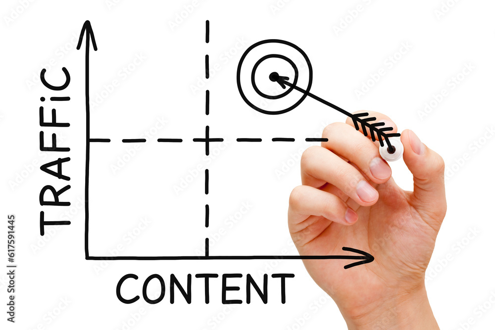 Poster hand drawing content traffic graph with black marker on transparent wipe board.
