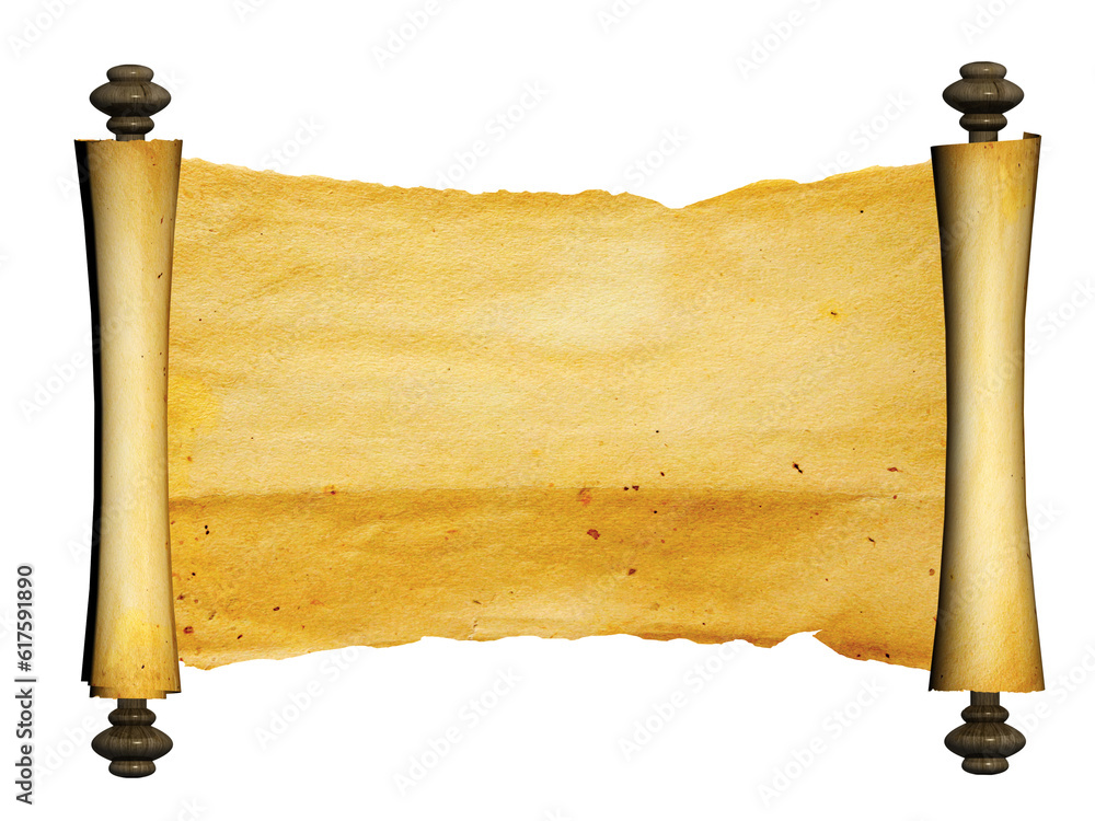 Poster old parchment. isolated on white background. copy space for your text. 3d render