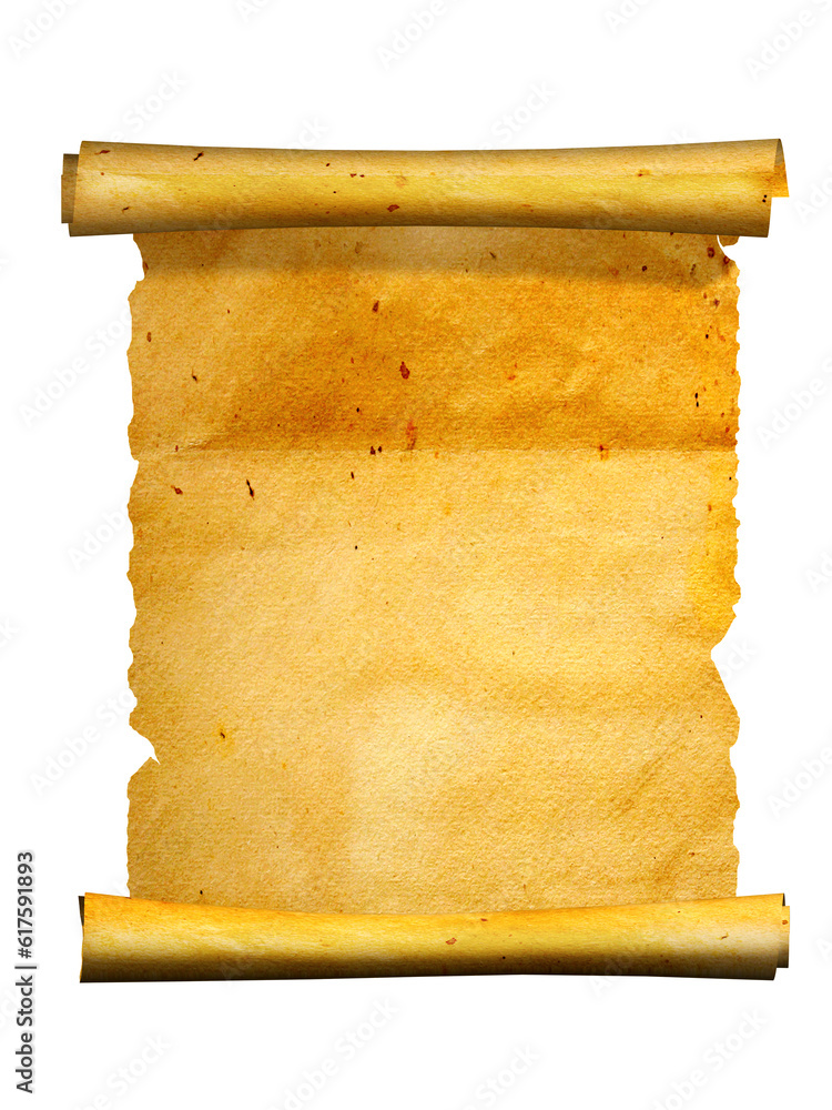 Poster old parchment. isolated on white background. copy space for your text. 3d render