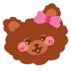 girl brown teddy bear face with bow ribbon in cute style draw with oil brush texture