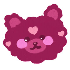 pink teddy bear face in cute style draw with oil brush texture
