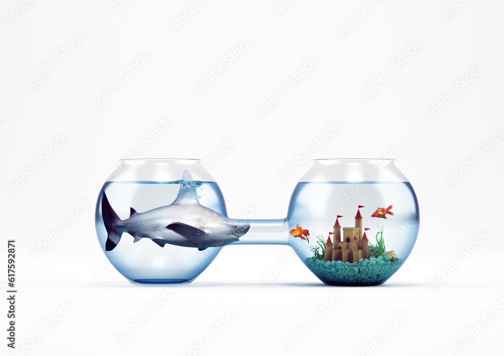 Aufkleber big fish can not pass in the ampoule with the castle. 3d rendering