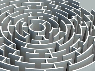 Circular maze of grey color. 3d render