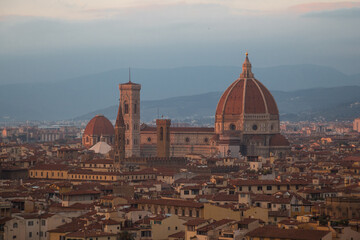 Fototapeta na wymiar Italy, Florence - November 01 2016: view of Florence Cathedral at sunset light on November 01 2016 in Florence Italy.