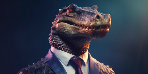 A portrait of a Cocodrile wearing a business suit. AI Generated