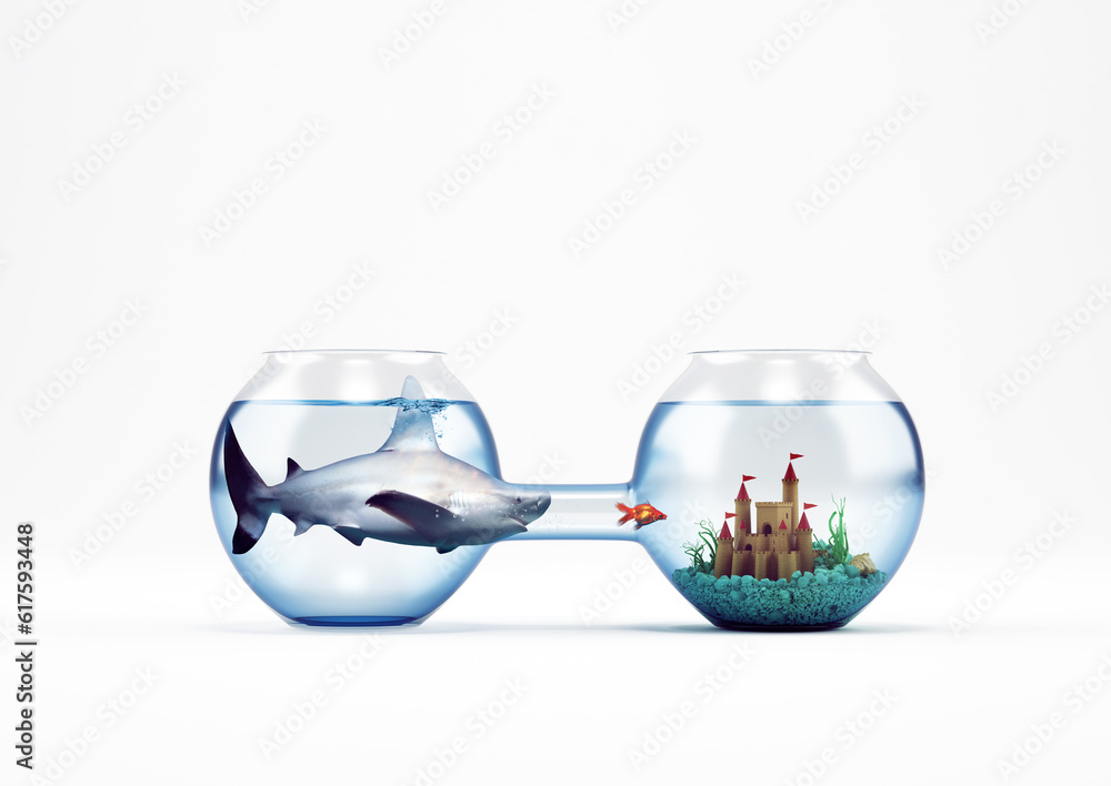 Aufkleber big fish can not pass in the ampoule with the castle. 3d rendering