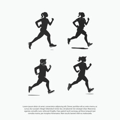 Fototapeta na wymiar Run. Running girl or women, vector set of isolated silhouettes black and white for animation or poster resizeable vector