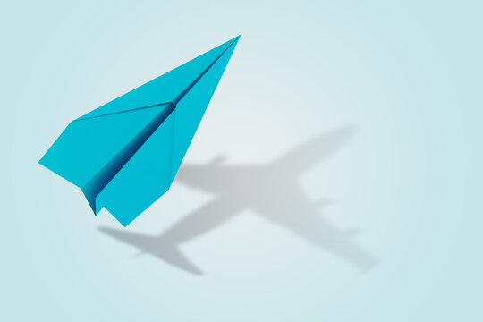 Ambition and target concept with paper plane that become an aircraft. 3d rendering